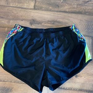 Nike running/track shorts lined size large black with neon coloring on sides